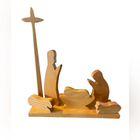 Nativity Oak Wood 8 Pieces Beautiful & Simple Solid oak  Wood hand made - Picture 4 of 15